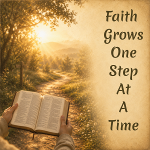 bible in hand on path